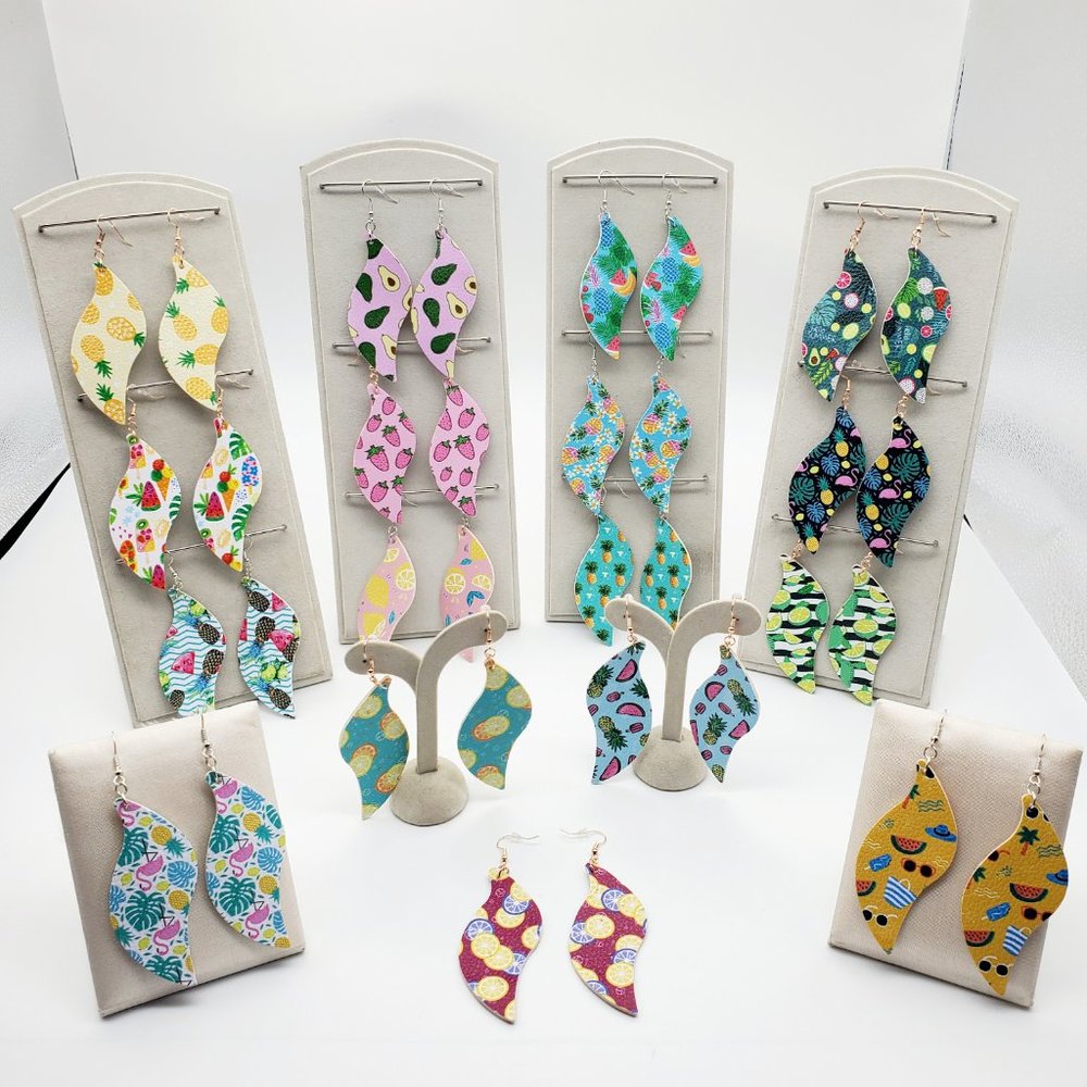Handmade NWT Earrings Boho French Hook Vegan Leather 3pk